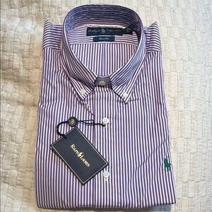 Ralph Lauren Men's Shirt in Purple and White Stripes